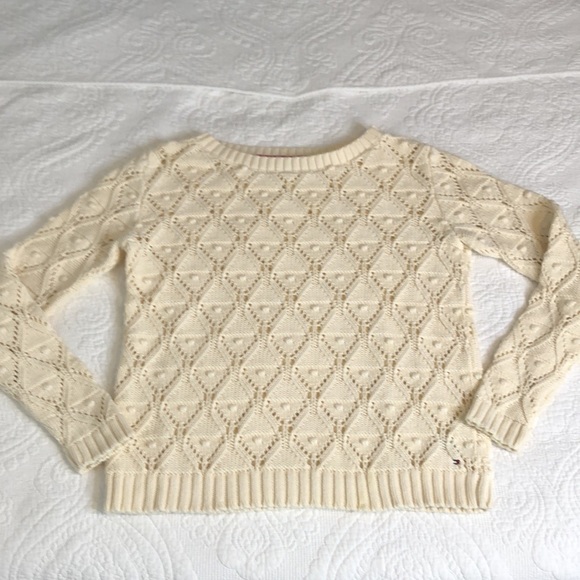 Tommy Hilfiger Womens Pullover Sweater Beige Diamond Chunky Loose Knit Ribbed S - Picture 6 of 10